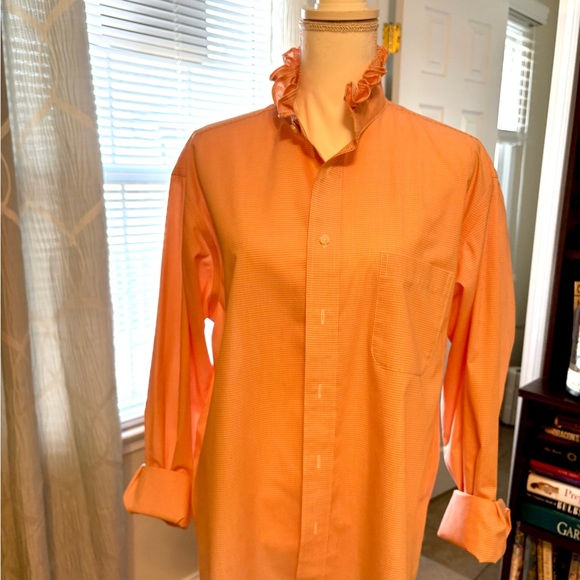 Stafford Tops - Upcycled ruffle shirt  Stafford Orange Button-Up Dress Shirt -